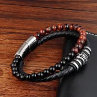 PU Leather Cord Bracelet, with Tiger Eye & Black Stone & Stainless Steel, plated, Unisex &  