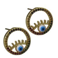 Brass Stud Earring, Evil Eye, gold color plated, fashion jewelry & micro pave cubic zirconia & for woman 0.8mm 