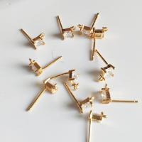 Brass Stud Earring, brass post pin, gold color plated, DIY & micro pave cubic zirconia, metallic color plated, 4mm 