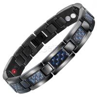 Titanium Bracelet, with Carbon Fibre & Gemstone, gun black plated, with magnetic & for man Approx 8.8 Inch 