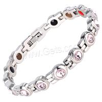 Stainless Steel Chain Bracelets, 316L Stainless Steel, silver color plated, Unisex & with magnetic & with rhinestone Approx 7.7 Inch 