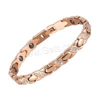 Stainless Steel Chain Bracelets, 316L Stainless Steel, with Germanium, rose gold color plated, with magnetic & for woman & with rhinestone Approx 7.5 Inch 