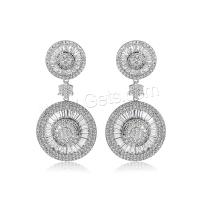 Cubic Zirconia Micro Pave Brass Earring, brass post pin, platinum plated, micro pave cubic zirconia & for woman, silver color 