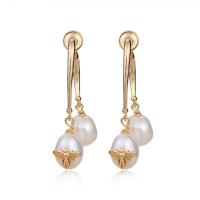 Sterling Silver Pearl Drop Earring, 925 Sterling Silver, with Freshwater Pearl, plated, fashion jewelry & detachable & for woman, golden, 38mm 