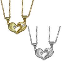Couple Stainless Steel Necklace, with 1.5Inch extender chain, Heart, plated, oval chain 1.5mm Approx 17 Inch 