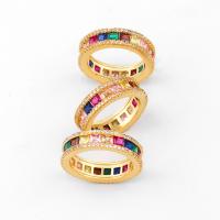 Zircon pavent l'anneau en laiton de doigt, Placage de couleur d'or, normes différentes pour le choix & pavé de micro zircon & pour femme, 22*22mm, Vendu par PC