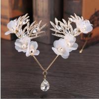 Bridal Frontlet, Zinc Alloy, with ABS Plastic Pearl & Cloth, plated, Korean style & for woman & with rhinestone 420mm 