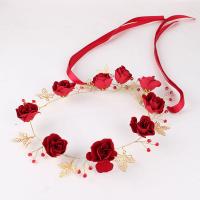Bridal Hair Wreath, Zinc Alloy, with Cloth, Flower, gold color plated, folk style & for woman, red 