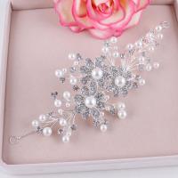 Braut Haar Blumen, Zinklegierung, mit ABS-Kunststoff-Perlen, silberfarben plattiert, für Frau & mit Strass, weiß, 220x8mm, verkauft von PC