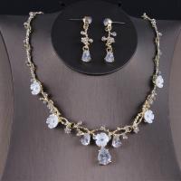 Wedding Jewelry Set, Zinc Alloy, earring & necklace, with Shell, Flower, plated, micro pave cubic zirconia & for woman 35mm Approx 18.90 Inch 