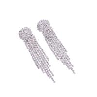 Bridal Earring, Zinc Alloy, Tassel, plated, for woman & with rhinestone 