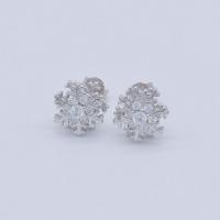 Cubic Zircon Brass Earring, with Cubic Zirconia, Snowflake, silver color plated, for woman, 8.7mm 