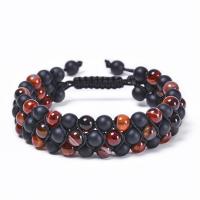 pierre noire bracelet de Woven Ball, avec corde en nylon & agate lace, Rond, bijoux de mode & unisexe & réglable & givré, 6mm Environ 7.5-11.8 pouce, Vendu par brin