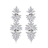 Cubic Zirconia Micro Pave Brass Earring, brass post pin, platinum plated, fashion jewelry & micro pave cubic zirconia & for woman, silver color 