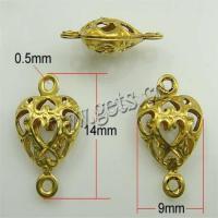 Brass Connector, Heart, plated, 1/1 loop & hollow Approx 0.5mm 