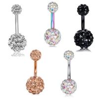 Stainless Steel Belly Ring, with Rhinestone, Unisex 30018mm 
