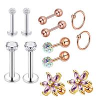 Stainless Steel Piercing Earring, with Cubic Zirconia, Unisex 1.2x6/3 3 