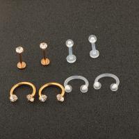Stainless Steel Ear Piercing Jewelry, Unisex & with cubic zirconia 3 