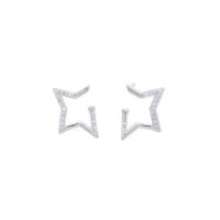 Brass Stud Earring, with Cubic Zirconia, Star, silver color plated, vintage & fashion jewelry & for woman, 12.6*12.6mm 