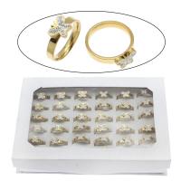 Stainless Steel Finger Ring, with paper box & Rhinestone Clay Pave, Butterfly, gold color plated, mixed ring size & for woman, 10mm, US Ring 