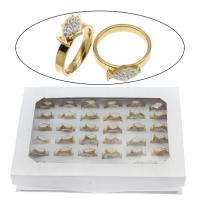 Stainless Steel Finger Ring, with paper box & Rhinestone Clay Pave, Fish, gold color plated, mixed ring size & for woman, 9mm, US Ring 