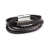Men Bracelet, Cowhide, with Waxed Cotton Cord & PU Leather, zinc alloy magnetic clasp, braided bracelet & for man Approx 6.7 Inch 