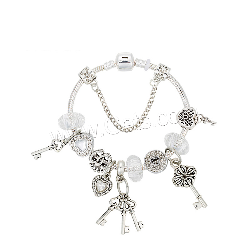 Zinc Alloy European Bracelet, with Crystal, antique silver color plated, different size for choice & for woman & with rhinestone, white, Length:Approx 8.3 Inch, Sold By Strand