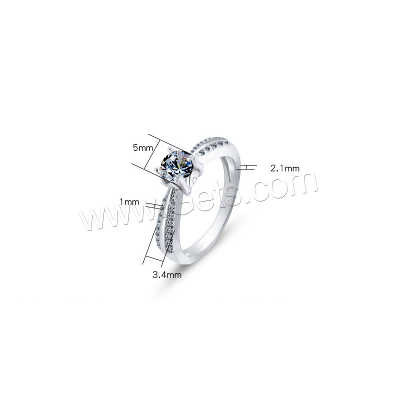 Цирконий Микро вымощает стерлингового серебра палец кольцо, 925 пробы, Корона, покрытый платиной, разный размер для выбора & инкрустированное микро кубического циркония & Женский, плакирование металлическим цветом, продается PC