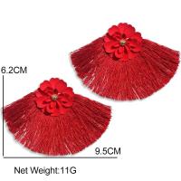 Brass Tassel Earring, with Cloth, plated, dyed & for woman, nickel, lead & cadmium free, 62*95mm 