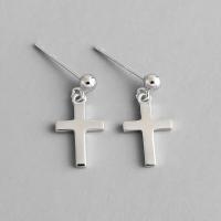 Sterling Silver Drop Earring, 925 Sterling Silver, sterling silver post pin, Cross, platinum plated, fashion jewelry & for woman 