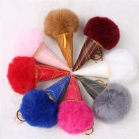 Plush Hanging Decoration, Zinc Alloy, with Rex Rabbit Fur, Ice Cream, gold color plated, for bag & for woman 150mm 