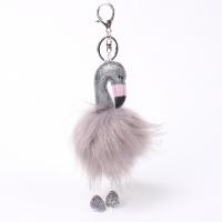 Plush Hanging Decoration, Zinc Alloy, with Sequins & Imitation Fur, Bird, plated, with fluffy ball & for bag & for woman 150mm 