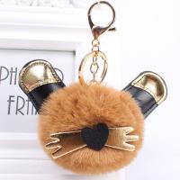 Plush Hanging Decoration, PU Leather, with Faux Rabbit Hair, Cat, with fluffy ball & for woman 180mm 
