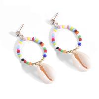 Zinc Alloy Drop Earring, with Seedbead & Shell, zinc alloy post pin, plated, fashion jewelry & for woman & hollow, multi-colored, nickel, lead & cadmium free 