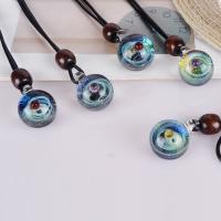 Lampwork Jewelry Necklace, with PU Leather Cord, Round, blow, Unisex Approx 15 Inch 