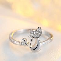 Zircon pavent l'anneau en laiton de doigt, chat, bijoux de mode & pavé de micro zircon & pour femme, argent Vendu par PC