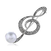 Zinc Alloy Brooch, with ABS Plastic Pearl, Music Note, silver color plated, for woman & with rhinestone 