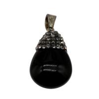 Black Agate Pendants, with Zinc Alloy, platinum color plated, with rhinestone, black Approx 5mm 
