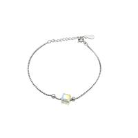 925 Sterling Silver Bracelet, with Austrian Crystal, for woman, silver color, 3mm,6mm Approx 7.3 Inch 