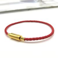 Stainless Steel Chain Bracelets, with leather cord, fashion jewelry & Unisex, red, 220mm 