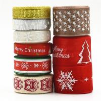 Polyester Band Dekoration, Kunstdruck, nachhaltiges & Weihnachts-Design, gemischte Farben, 10mm,15mm,25mm, 9PCs/Menge, verkauft von Menge
