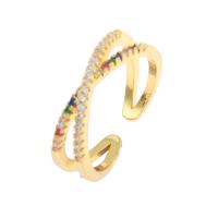 Латунь Манжеты палец кольцо, плакирован золотом, ювелирные изделия моды & инкрустированное микро кубического циркония & Женский размер:4.5, продается PC