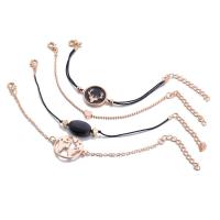 Enamel Zinc Alloy Bracelets, with Gemstone & Cotton Cord, rose gold color plated, 4 pieces & for woman & hollow, 210mm,220mm,230mm Approx 9 Inch 