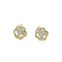 Brass Flower Pendants, gold color plated, with cubic zirconia Approx 0.6mm 