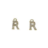 Pendentifs de Lettre laiton , Lettre R, Placage de couleur d'or, pavé de micro zircon Environ 1.5mm Vendu par sac