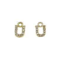 Letter Brass Pendants, Letter U, gold color plated, micro pave cubic zirconia Approx 1.5mm 