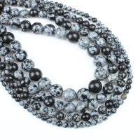 Schneeflocke Obsidian Perlen, rund, verschiedene Größen vorhanden, weiß und schwarz, Bohrung:ca. 1mm, Länge:ca. 14.9 ZollInch, verkauft von Strang