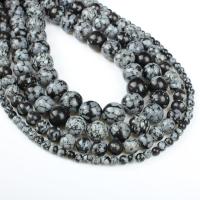 Schneeflocke Obsidian Perle, rund, verschiedene Größen vorhanden, weiß und schwarz, Bohrung:ca. 1mm, Länge:ca. 14.9 ZollInch, verkauft von Strang