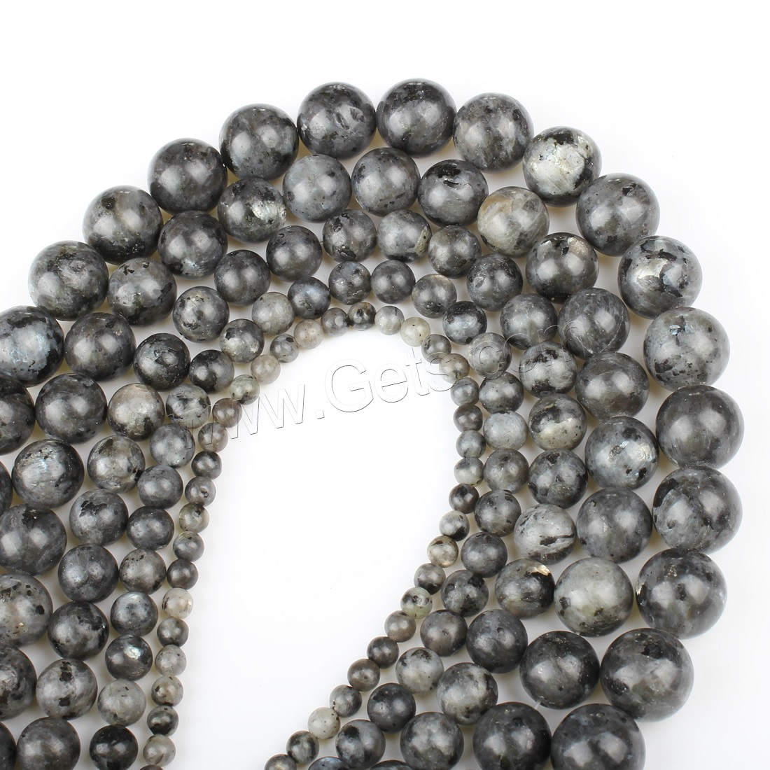 Labradorit Perlen, rund, verschiedene Größen vorhanden, schwarz, Bohrung:ca. 1mm, Länge:ca. 14.9 ZollInch, verkauft von Strang