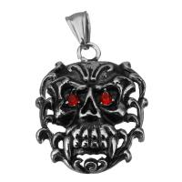 Stainless Steel Skull Pendant, fashion jewelry & with rhinestone & blacken Approx 